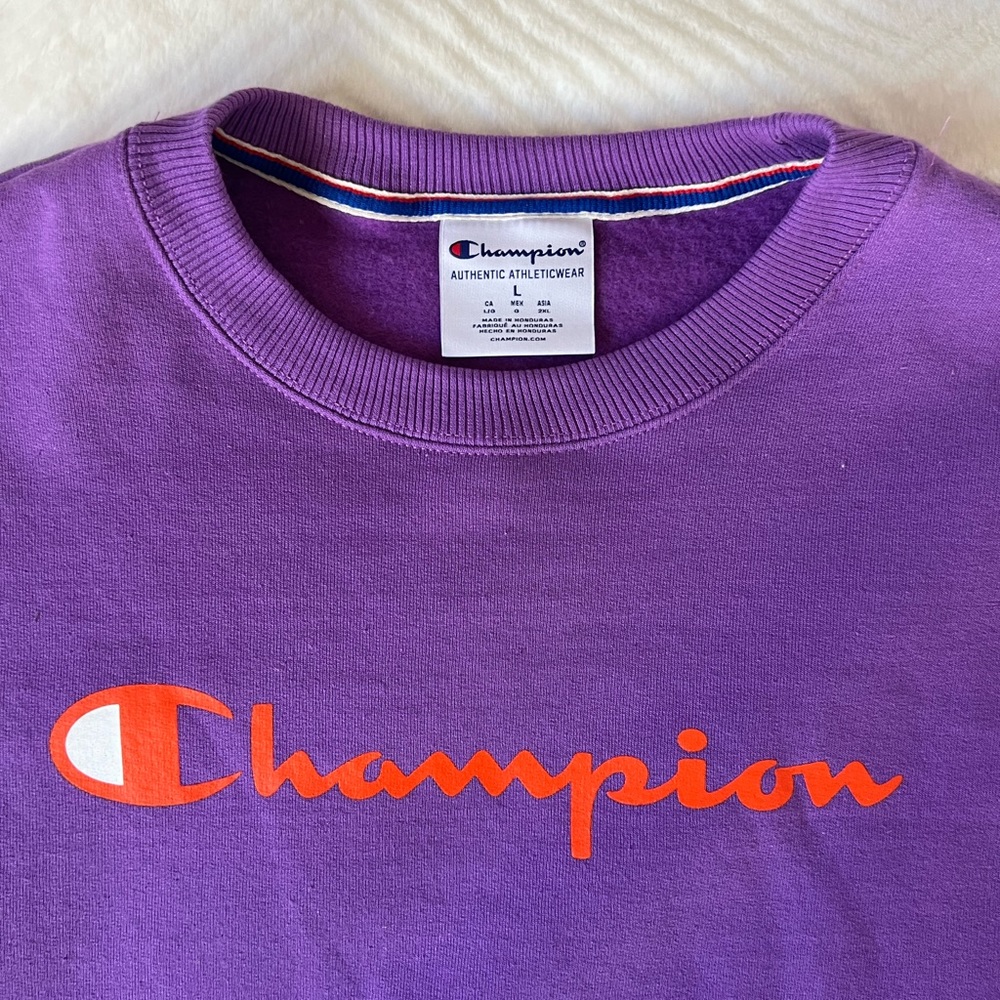 champion powerblend crewneck sweatshirt, script logo